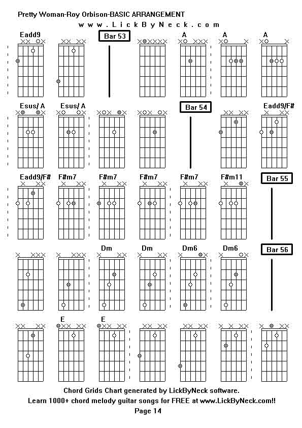 Chord Grids Chart of chord melody fingerstyle guitar song-Pretty Woman-Roy Orbison-BASIC ARRANGEMENT,generated by LickByNeck software.